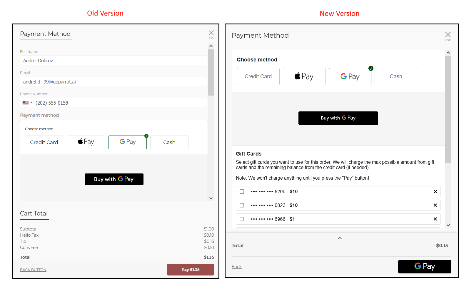 New Payment Form Google and Apple