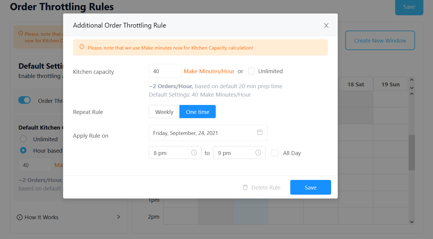 Order Throttling Specific