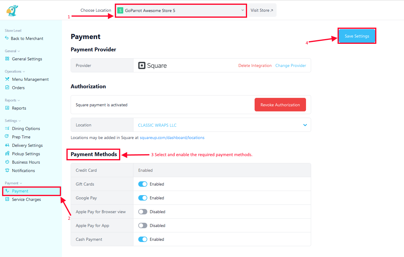 Payment Methods Settings