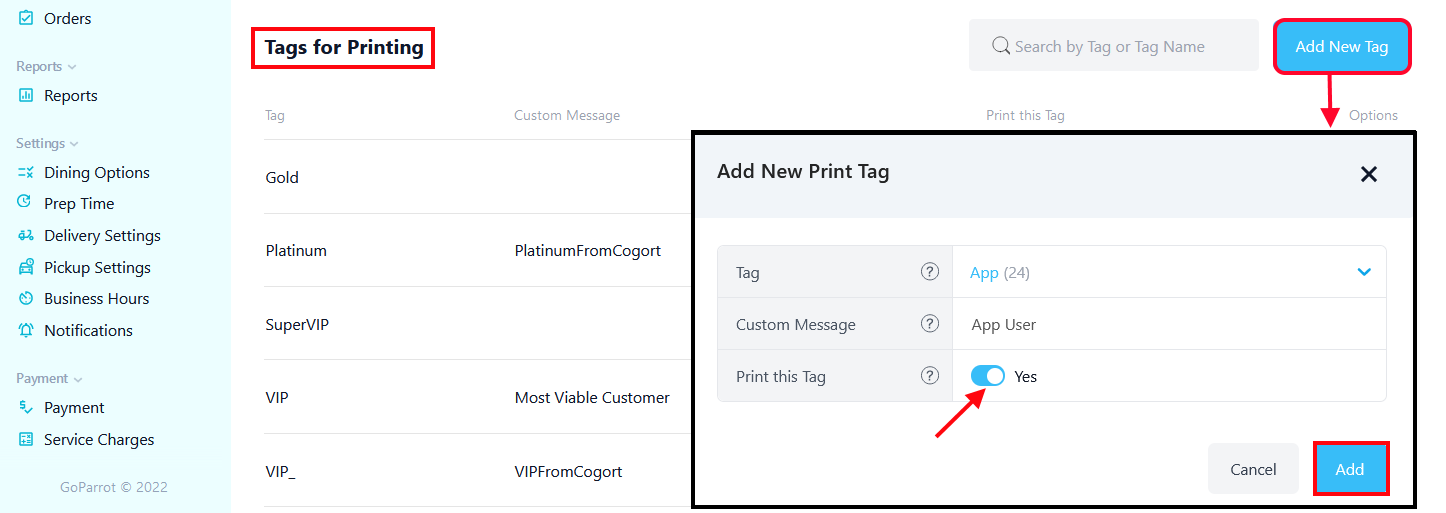 Add New Tags for Printing