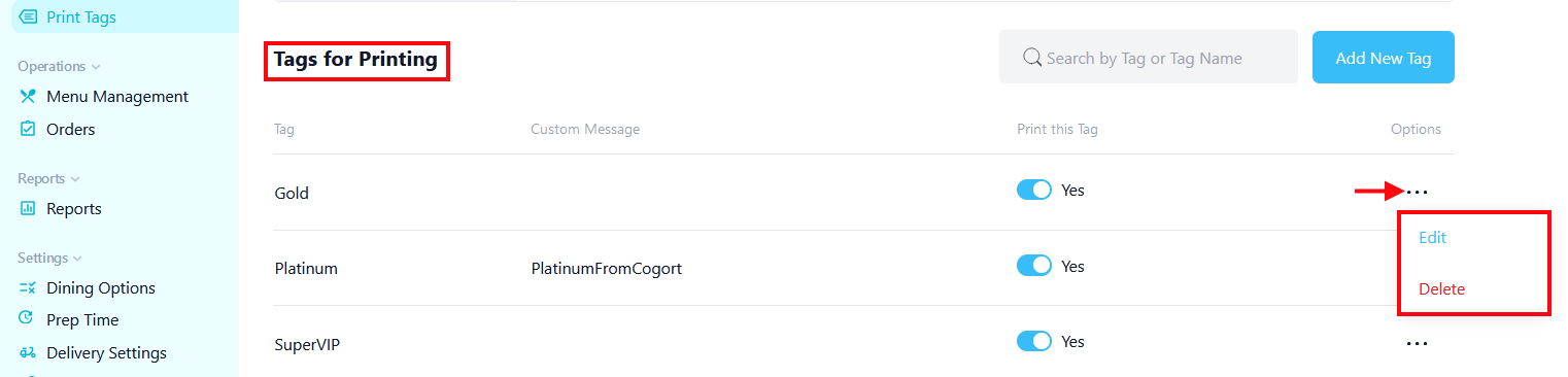 Edit and Delete Print Tags